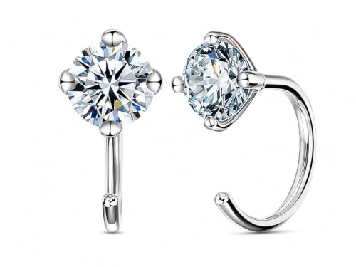 Image of Moissanite Stud Earrings for Men Women, 925 Sterling Silver 18K White Gold Plated, 1CT 6.5mm Round Cut, VVS1 D Color (0.6-2ct)