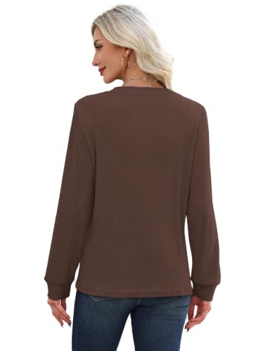 OFEEFAN Chocolate Brown Tunic Tops for Women Long Sleeve Fall Clothes Lightweight Sweaters S — view 5