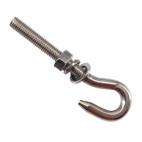 Image of 304 Stainless Steel Long Shank Hook Bolts Threaded Rod Round Hooks Eyelet Bolts Screw with Washer and Nut M5 6Pcs & M6 6Pcs