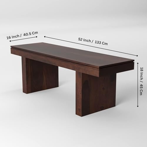 Image of Solid Wood Strong & Durable Seating Bench for Home and Office, Multipurpose Seating Bench, Balcouny /Outdoor /Daining Bench - 52x16x18 Inch, Walnut Finish