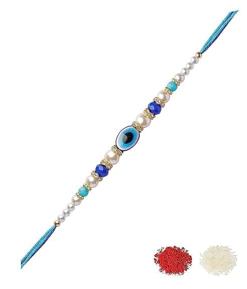 JAGMOOLYA PRODUCTS Blue Eye Rakhi for Brother Set bracelet for brother Designer Rudraksha Raksha Bandhan for Bhaiya Bhabhi Rakhi multi designed-image-17