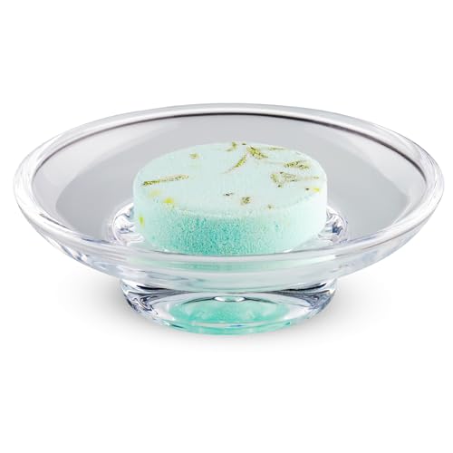 NiHome Glass Shower Steamers Holder Transparent Aromatherapy Tray Keeps Steamer in Place Prevents Drain Clogs & Slipping Safe & Clean Shower Accessory Compact & Functional Minimalist Design
