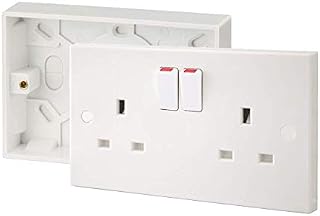 SHP Electrical® 13A Double White Switched Socket & Premium Double Surface Mount 25mm Pattress Box 2 Gang Set Electrical Outlets - Screw Caps Included
