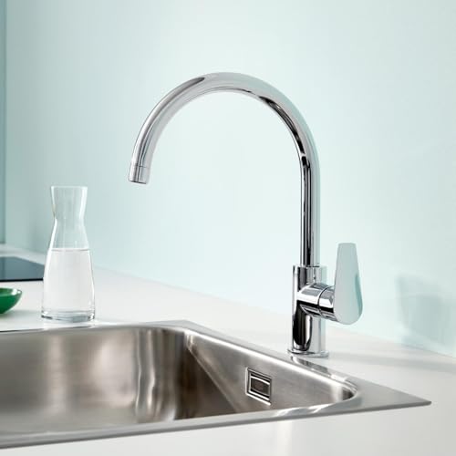 GROHE StartEdge, Küchenarmatur mit hohem Auslauf (Wasserhahn für die Küche, 360° schwenkbar, Spültischarmatur mit Keramikkartusche und langlebiger Oberfläche, werkzeugfreie Montage), chrom, 30529001