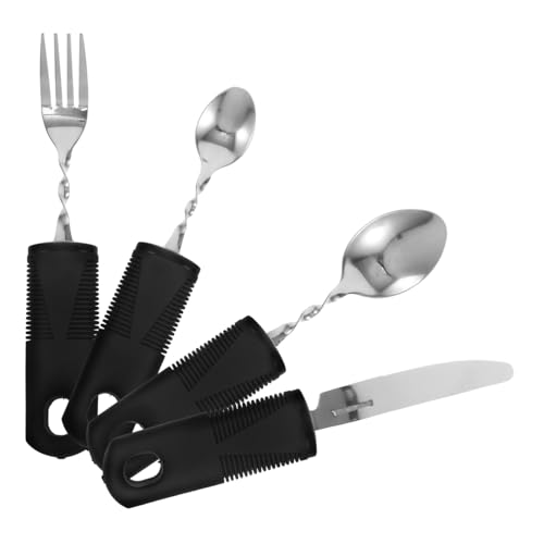 Mipcase 4個 食器を食べる高齢者 フォーク スプーン 高齢者用補助スプーン 適応器具 適応機器 高齢者や 向けの補助器具 ワイドグリップ器具 者用の刃物 プラスチック Black