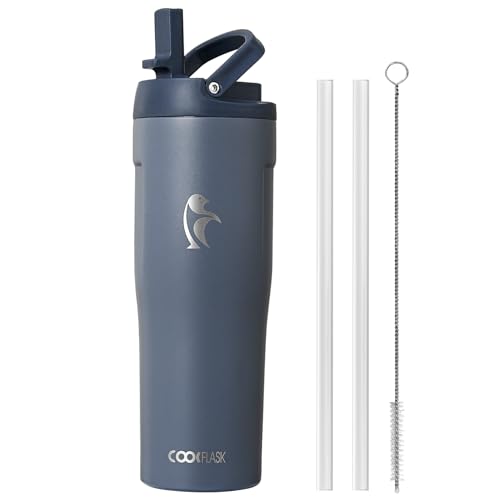 Image of Coolflask Water Bottle 32 oz Fits Car Cup Holder with Straw & Handle