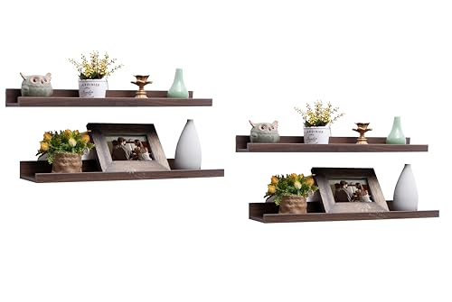 Image of Aries Wooden Floating Wall Shelf| Wall Rack Shelf | Wall Mount for Living Room, Bedroom, Kitchen (Ledge, Set of 4, Walnut, Large)