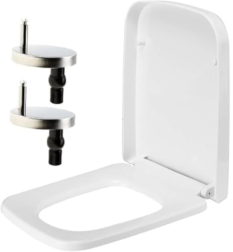 Rectangular Square Toilet Seat Soft Close Toilet Seat Quick Release Loo Seat Easy Cleaning, Easy Installation with Adjustable Hinges White (41.3cm L x 36cm W), Plastic