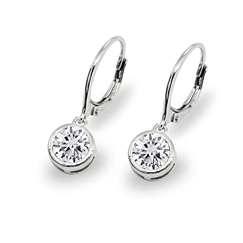 Cubic Zirconia Dangle Earrings For Women Sterling Silver 6Mm Round Bezel Set Leverback Dangling Earring For Girls #TOP4