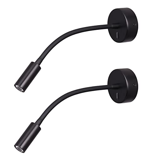 Image of Wall Mounted Reading Lamp LED 3W Warm White 3000K Hardwired for Reading Matt Black(Black Hard-Wired 2PCS)