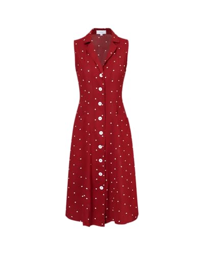 Woman V Neck Sleeveless Dress Dot Shirtdress Office Work Casual Summer Dress