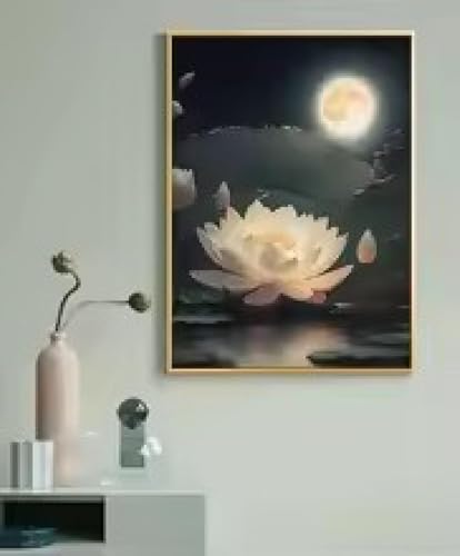 Toile étang de nuit et lotus pour un salon zen et élégant