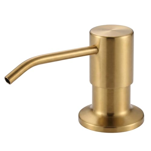Built in Kitchen Sink Soap Dispenser: Stainless Steel Pump Head with 17 Ounce Large Soap Bottle Easy Top Refill Design No Bending Down for Countertop Brushed Gold