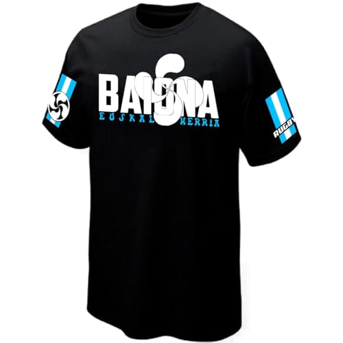 T-Shirt Bayonne Rugby Baiona Supporter Pays Basque - Maillot - Réf PRIMATSR0131 (FR/ES, Alpha/Lettres, L, Taille Normale, Taille Normale, Noir)