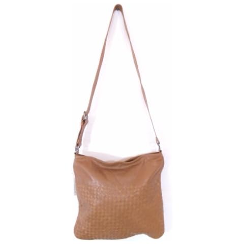 BESSO Camel Woven Leather Luxury Italian Shoulder Bag Satchel Purse Cover