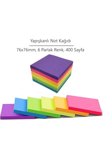 Yapışkanlı Not Kağıdı, 76x76 mm, 6 Renk, 400 Sayfa