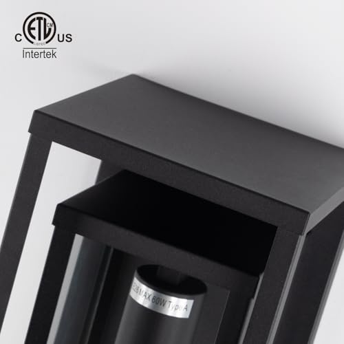 Image of mirrea 14 inch Modern Outdoor Porch Wall Light, Matte Black, 1 Pack | Waterproof rectangular wall sconce with clear glass & metal frame. Perfect outdoor light fixture for entryways, patios.