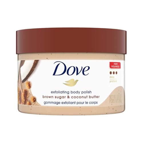 Dove Exfoliating Body Polish Scrub For Dry Skin With Brown Sugar & Coconut Butter, Gently Exfoliates & Moisturizes For Instant Soft & Smooth Skin, Natural Ingredients, No Sulfate, Coconut Scent, 298g
