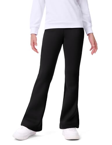 BOOPH Girls Fleece Lined Leggings Winter Flare Leggings Casual Warm Bell Bottom Pants for Teen Girls Black 7-8 Years