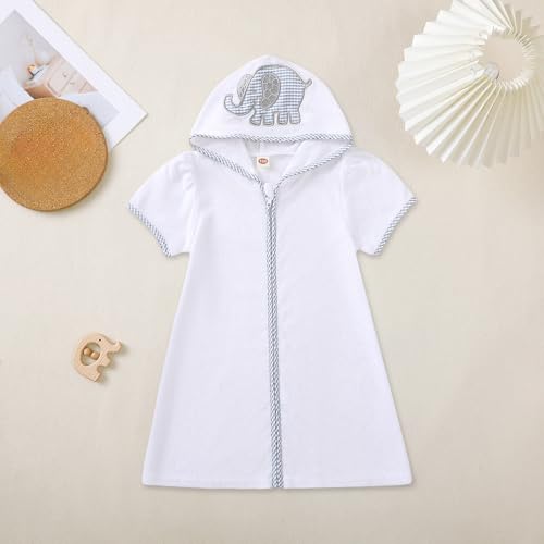 Toddler Baby Terry Swim Cover Up Girl Boy Beach Cute Cartoon Elephant Embroidered Hooded Zipper Coverups for Swimwear3