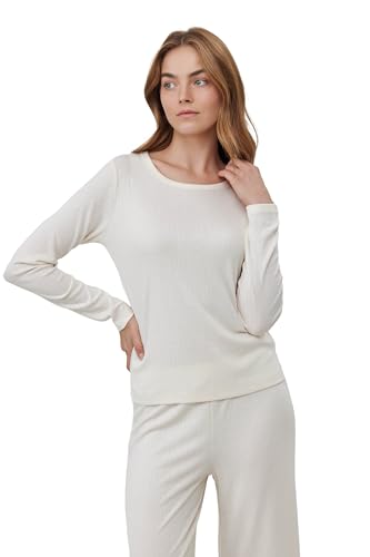 Gottex Beach Life Daydream Pointelle Loungewear Top - Knit Fabric, Crew Neck, Long Sleeved, Bottoms Sold Separately