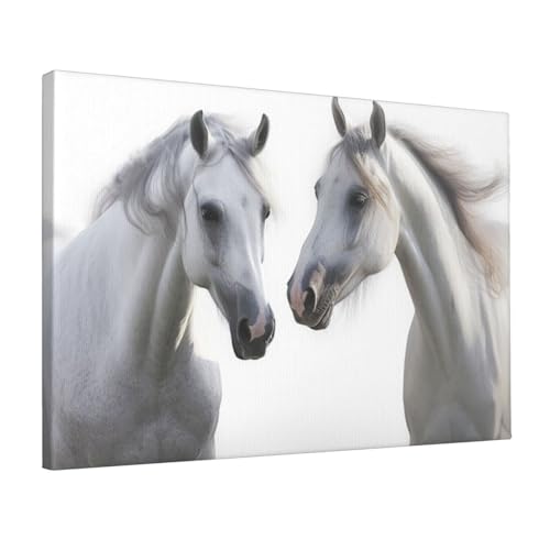 Tableau de chevaux blancs 30x45 cm pour décorer un salon moderne