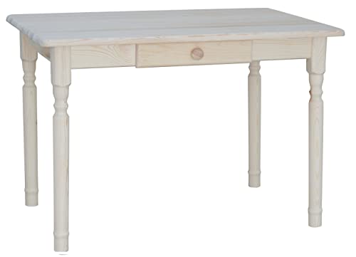 k koma Unbehandelt Esstisch mit Schublade Speisetisch Tisch Kiefer massiv Küchentisch (70 x 120 cm)
