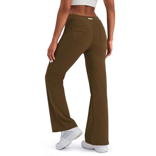 K-Swiss Women's Ribbed Flare Leggings - High Waisted Fleece Lined Bootcut Yoga Pants with Pockets for Lounge Work Casual