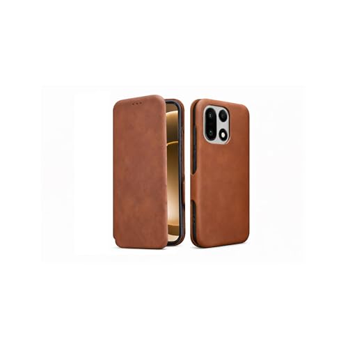 Image of Vegan Leather Wallet Case for OnePlus 15 5G, Premium PU Flip Cover with Card Slot, Magnetic Closure, Kickstand, Slim Durable Design, Privacy Protection - Brown
