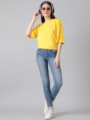 Image of KOTTY Women's Cotton Blend Solid Oversized T-Shirts