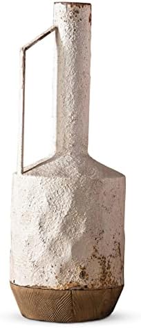 White Distressed Iron and Wood Vase for Decor and Flowers | Decorative Floor Tall Centerpiece | Modern Unique Farmhouse Rustic Vintage Antique Shabby Chic Design for Home Living Room Table | 8"x8"x22"