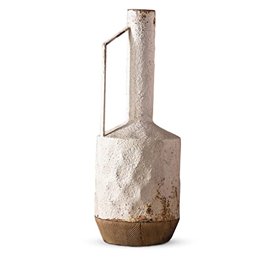 White Distressed Iron And Wood Vase For Decor And Flowers | Decorative Floor Tall Centerpiece | Modern Unique Farmhouse Rustic Vintage Antique Shabby Chic Design For Home Living Room Table | 8"X8"X22" #TOP25