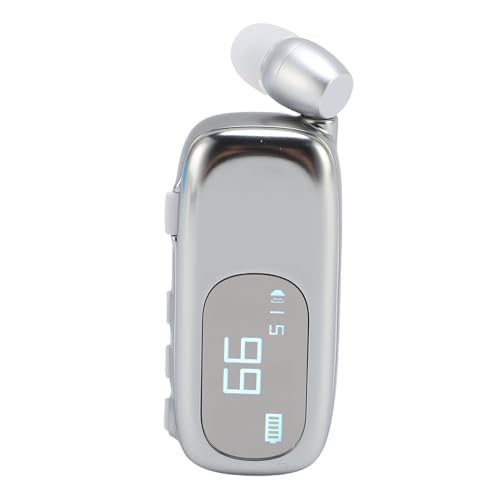 Sorandy Retractable Wireless Headset Headphone, Clamp/Holder on Earpiece Headset with LCD Digital Power Display, Stereo Earphone for Workout, Sports, Running, Trucker Driver (Electroplated Bright