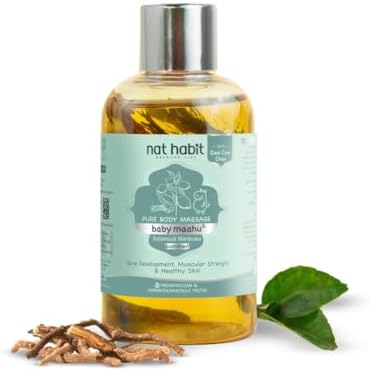 Nat Habit Baby Massage Oil Summer Maahu Balamool Nimbuka For Bone Development, Muscular Strength & Healthy Skin - Suitable For Ages 0 to 12 years - Zero Chemicals & Preservatives - 100ml