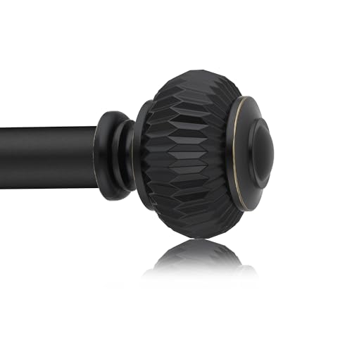 Black Curtain Rods for Windows 28 to 48 Inches 6/8 Inch Adjustable Heavy Duty Curtain Rods with Lantern Ball Finials,Window Treatment Single Curtain Rod Set