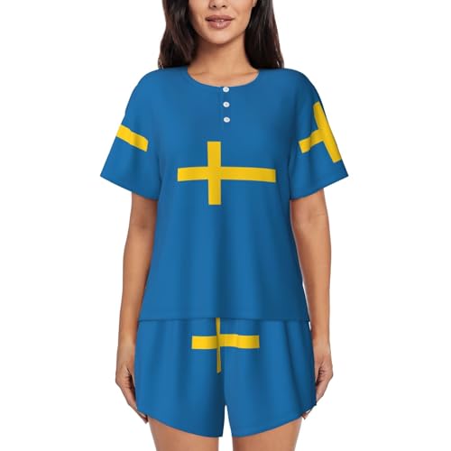 Pyjama court drapeau suédois pour femme ensemble d'été respirant
