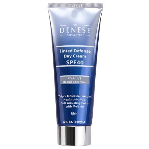 Dr. Denese Broad Spectrum SPF 40 Defense Day Cream (Rich) 6 oz – Tinted Moisturizer and Daily Sunscreen – Hydrating BB Cream with Antioxidants for Smooth Radiant Skin - Protection for All Skin Types