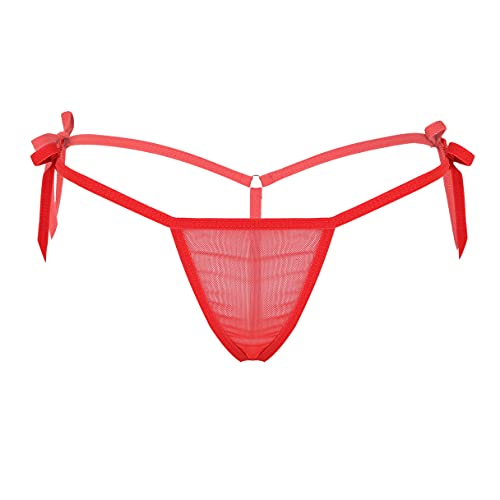 MSemis Tanga de Tiras Lencería Tranparente para Mujer Micro Bikini Ropa Erótica Tangas de Hilo Abierto con Correas Braguitas G-String Sexy Ropa Interior Noche Rojo Talla Única