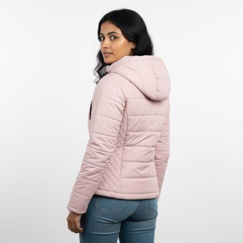 Image of Women's Nylon Puffer Jacket for Winter | Lightweight Warm Quilted Outerwear with Hood | Front Zipper Closure & Secure Pockets | Wind-Resistant Casual Jacket for Women