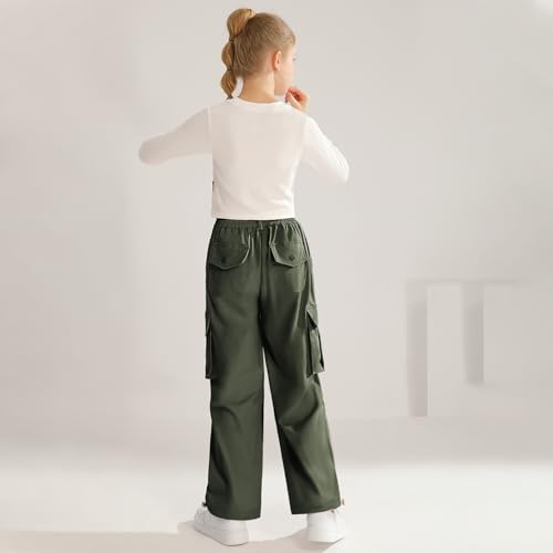 Girls Cargo Jogger Pants Parachute Pants with Elastic Waist and Pockets Cargo Trousers for Teens Girls 7-14 Years — view 5