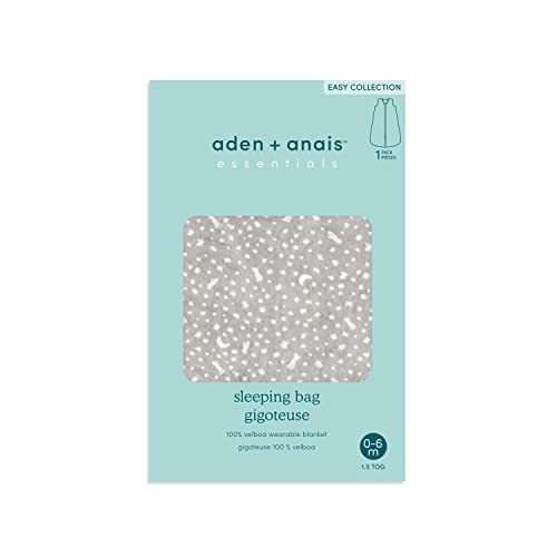 aden + anais Essentials Easy Sleeping Bag, 100% Polyester Snuggly Velboa, Wearable Baby Blanket, TOG 1.5, Small, 0-6 Months, Winter Sky
