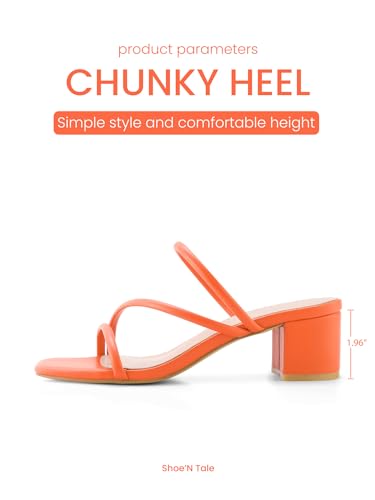 Image of Shoe'N Tale Strappy Heels For Women Low Chunky Block Heel Heeled Sandals Square Open Toe Slip On Slides Mules
