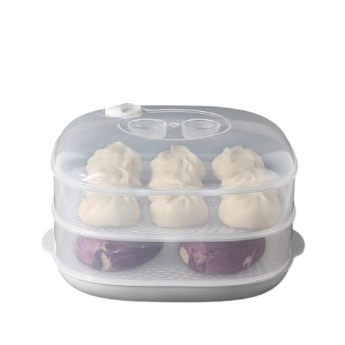 Hrzisda 【とろみ付き】電子レンジ蒸し器専用容器 蒸しパン 蓋付き 家庭用 蒸しご飯箱 (2層スクエア蒸し器,D)
