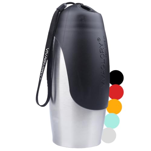 VIVAGLORY Auslaufsichere Hunde-Reise-Wasserflasche, 750 ml tragbare Hunde Trinkflasche mit großem Trog, BPA-frei, Edelstahl