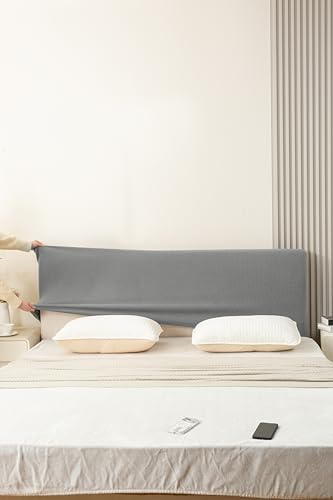 Image of HOMETHREADS Stretchable Lycra /Velvet Headboard Cover | Soft, Dust-Proof & Wrinkle-Resistant Bed Back Protector | Fits Leather, Wooden & Fabric Bedsides | for 5ft to 6.5ft Beds | (Grey, 150x65cm)