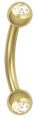 16G 8Mm Daith Earring, Eyebrow Ring And Rook Piercing Jewelry, Gold Ip Plated Clear Cz Crystal Barbell #TOP21