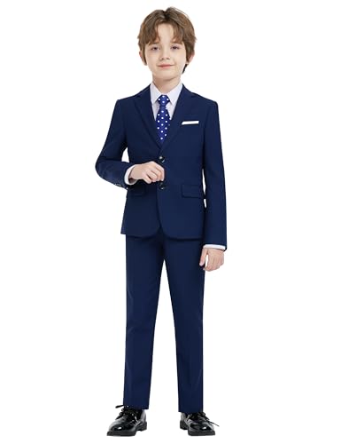 Boys Slim Fit Suit Set with Jacket, Vest, Shirt, Tie