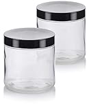 Large Clear Thick Glass Straight Sided Jar - 16 oz / 480 ml (2 pack) + Labels