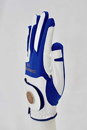 Copper Tech Plus Men's Golf Gloves One Size Fit Most Worn On Left Hand By Copper Tech (White/Royal Blue, Large) #TOP2