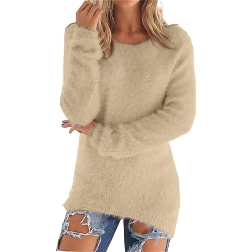 Sweaters for Women Crewneck Fuzzy Pullover Sweater Cozy Loose Long Sleeve Shirt Soft Tunic Tops Fall Winter Clothes